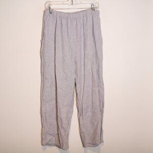 Flax 100% Linen Crop Wide Leg Ankle Pull On Pants Women Medium Gray Boho Neutral